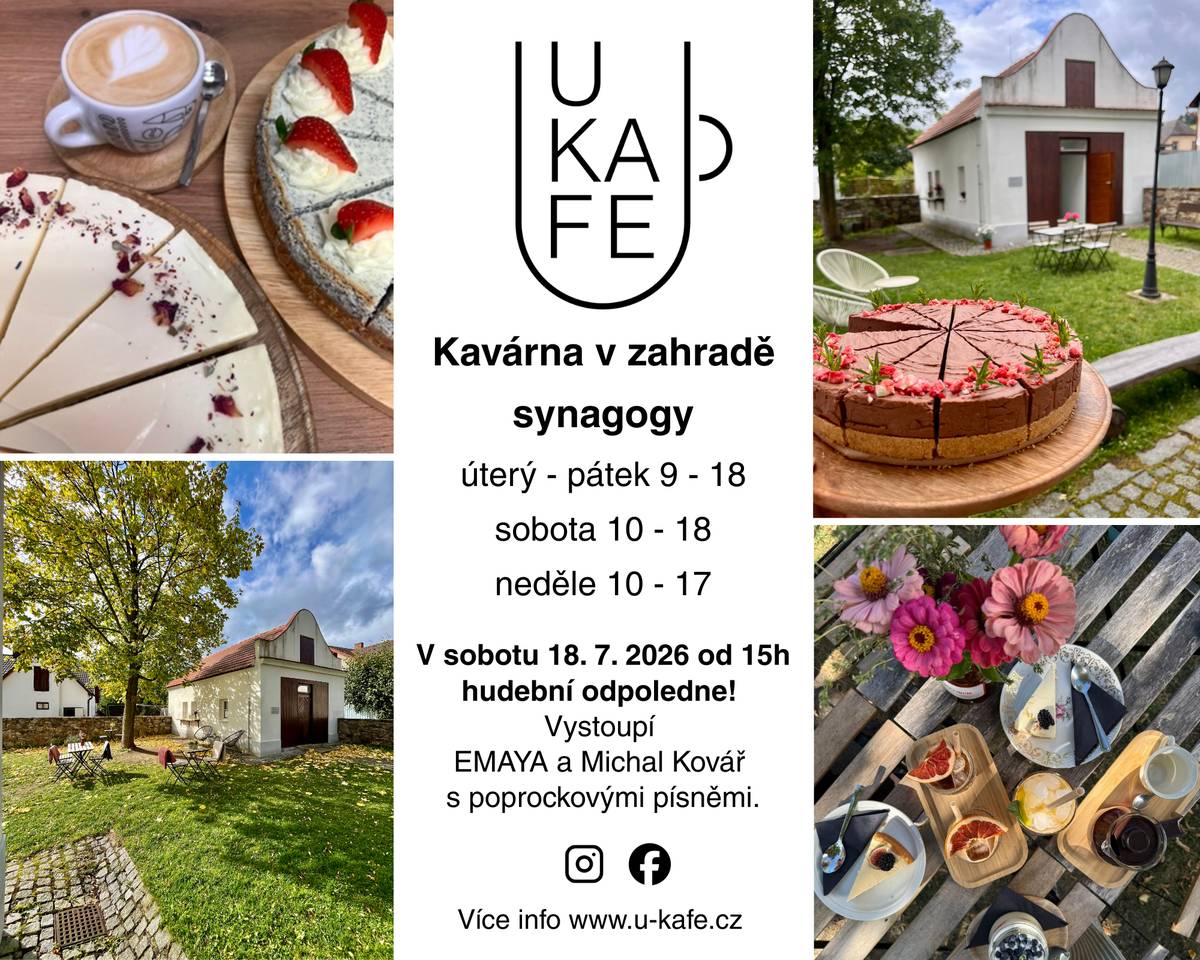 O pouťové sobotě 18.07.26 od 15:00 hodin zahraje v zahradě synagogy pop-rock EMAYA a Michal Kovář.