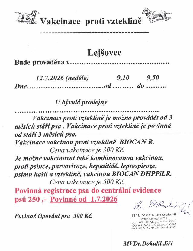 Vakcinace proti vzteklině 12.7.2026