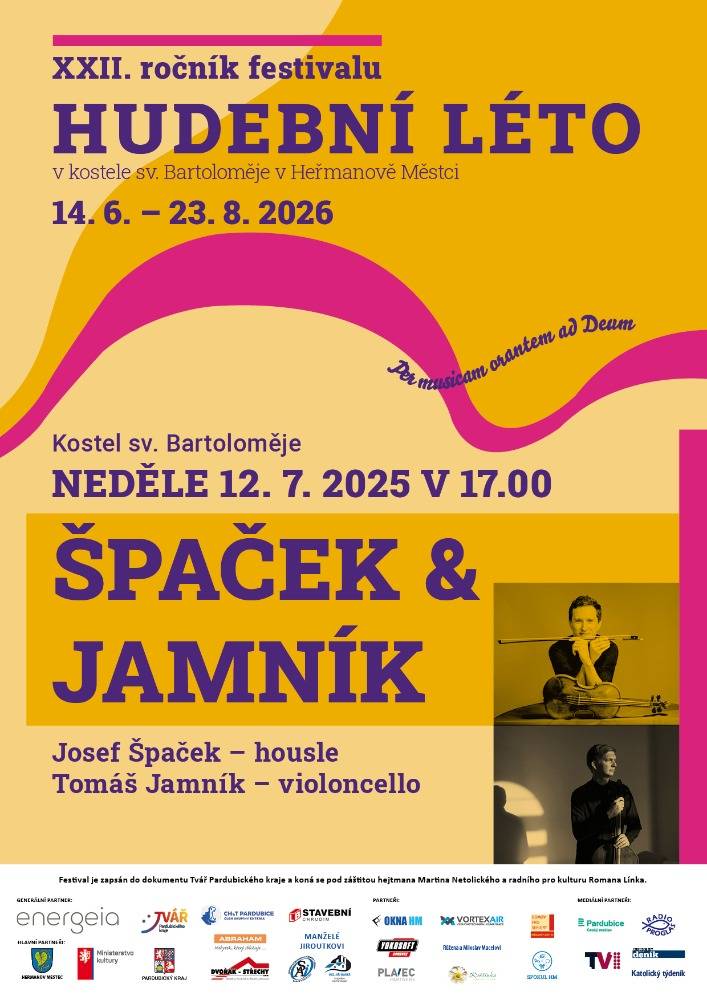 Festival Hudební léto v Heřmanově Městci pokračuje již tuto neděli 12. července koncertem špičkových mladých interpretů houslisty Josefa Špačka a violoncellisty Tomáše Jamníka. Těšit se můžete na skladby Leoše Janáčka, Bohuslava Martinů a dalších.