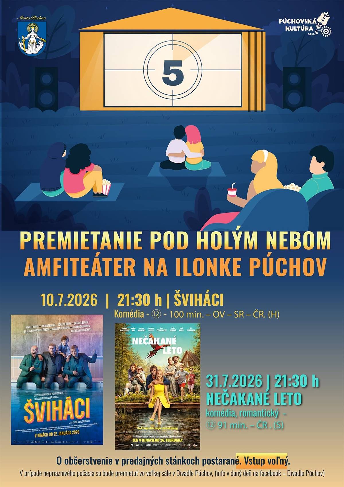 Už tento piatok vás srdečne pozývame na premietanie pod holým nebom na Ilonke v Púchove!   Priďte si vychutnať príjemný letný večer, skvelý film a jedinečnú atmosféru pod hviezdami. Premietame film Šviháci o 21:30 h.    Vstup voľný.   Tešíme sa na všetkých divákov!