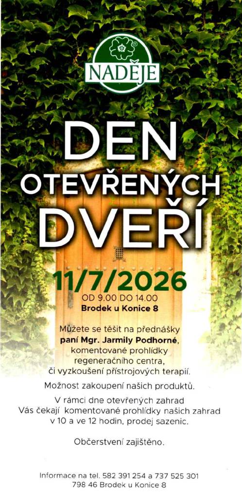 Den otevřených dveří 11.7.2026 - NADĚJE, Brodek u Konice