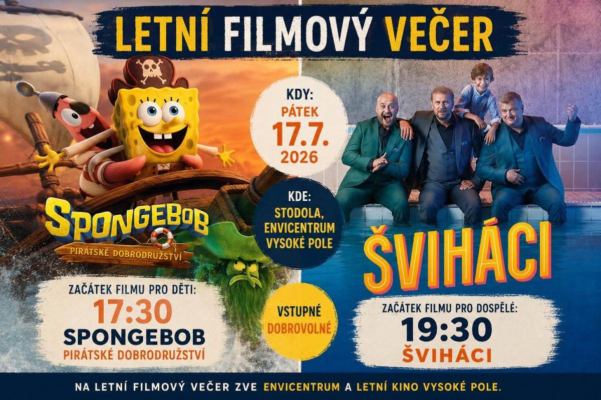 Přijďte si užít příjemný letní filmový večer plný zábavy pro malé i velké!  Kdy: pátek 17. července 2026  Kde: Stodola, Envicentrum Vysoké Pole  Vstupné: dobrovolné