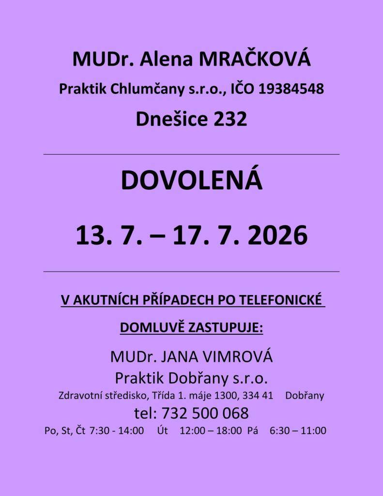 dovolená červenec, srpen 2026 viz plakáty