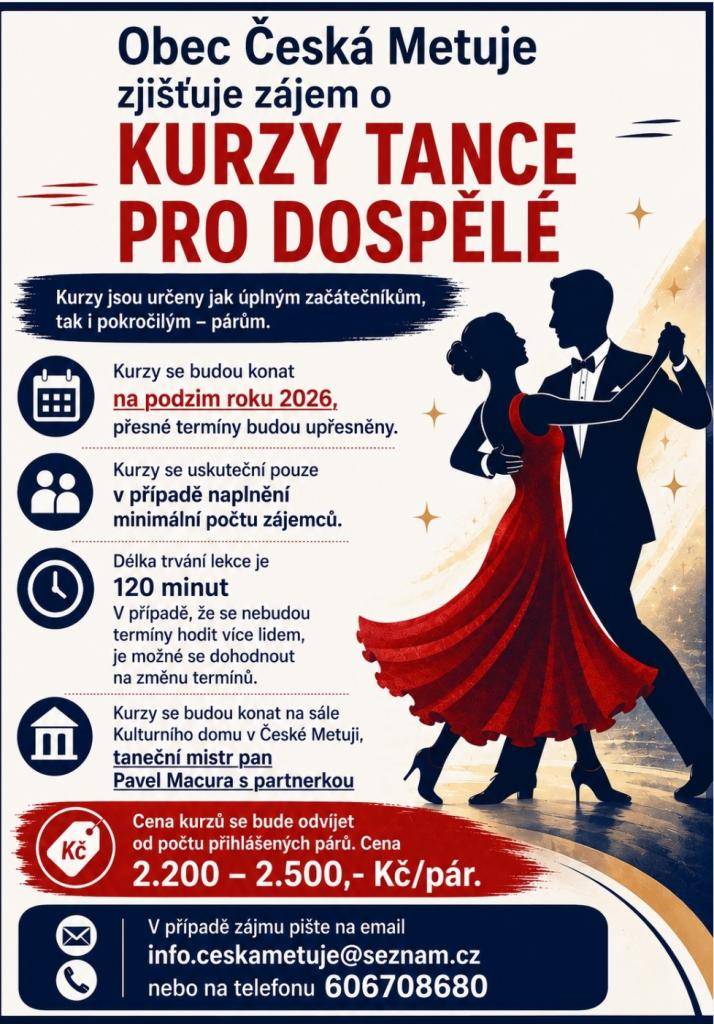 Obec Česká Metuje zjišťuje zájem o taneční kurzy
