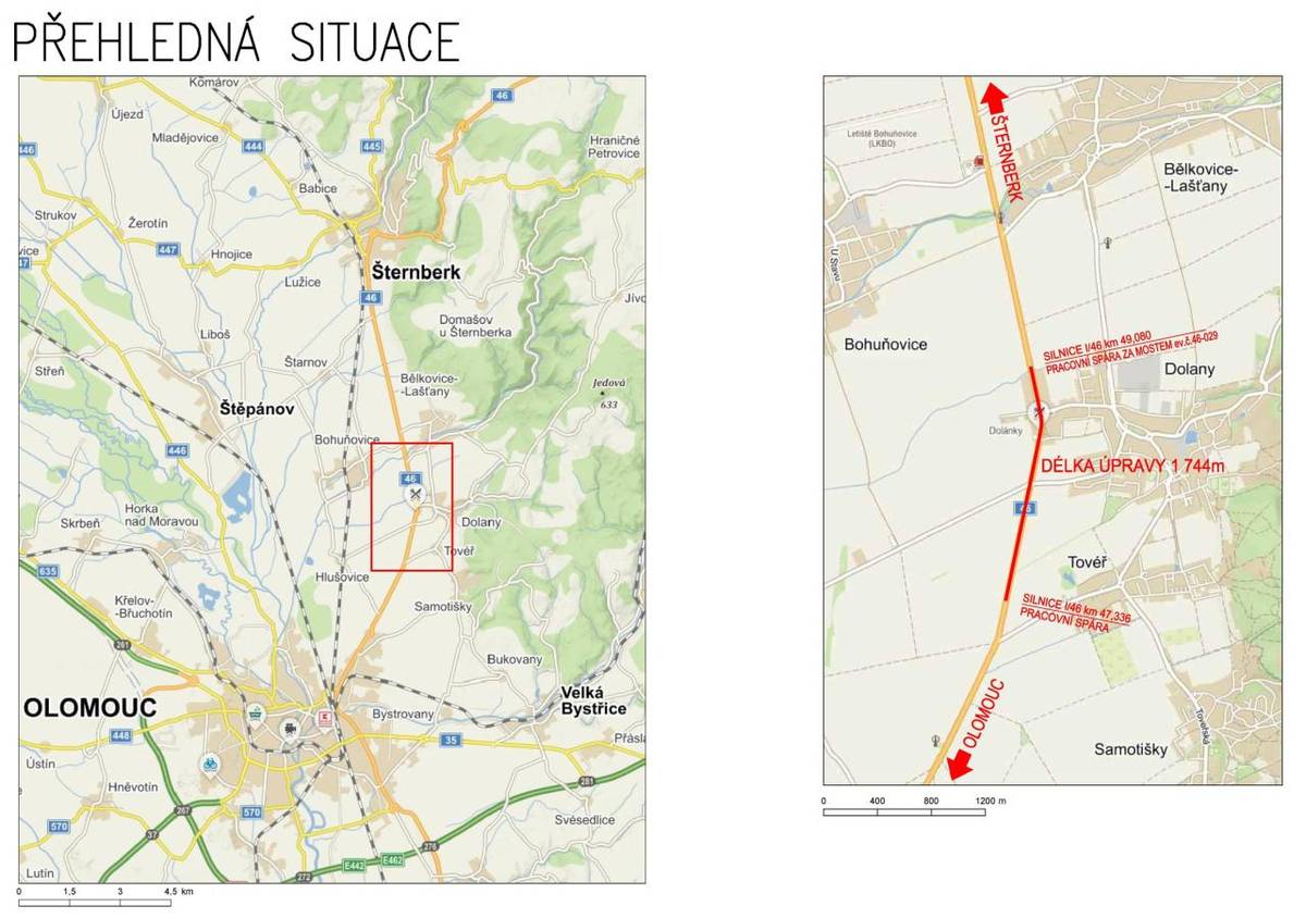 Oprava silnice I/46, která začne 13. července 2026, se dotkne úseku mezi Olomoucí a Šternberkem. Práce zahrnují frézování, výměnu vrstev vozovky a bezpečnostního zařízení. Očekávají se částečné a úplné uzavírky, které povedou k objízdným trasám pro vozidla různých hmotností.