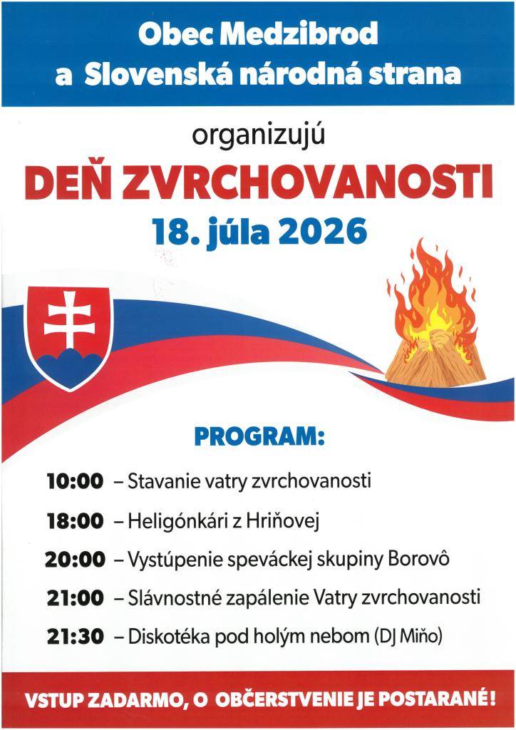Obec Medzibrod a Slovenská národná strana organizujú Deň zvrchovanosti 18.7.2026