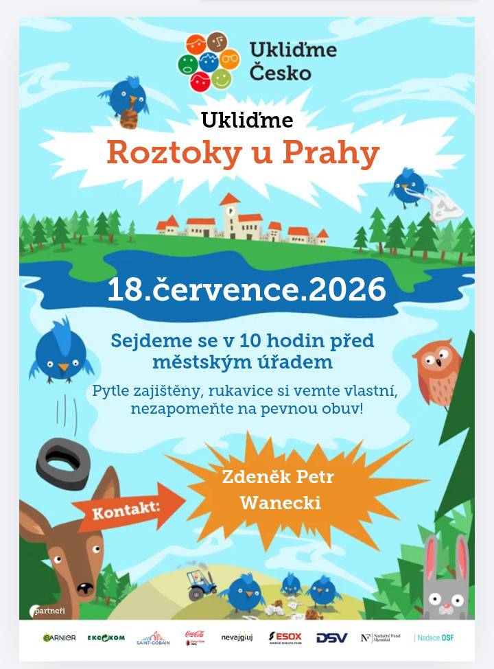 Sejdeme se v 10 hodin před městským úřadem.    Pytle zajištěny, rukavice si vezměte vlastní, nezapomeňte na pevnou obuv!
