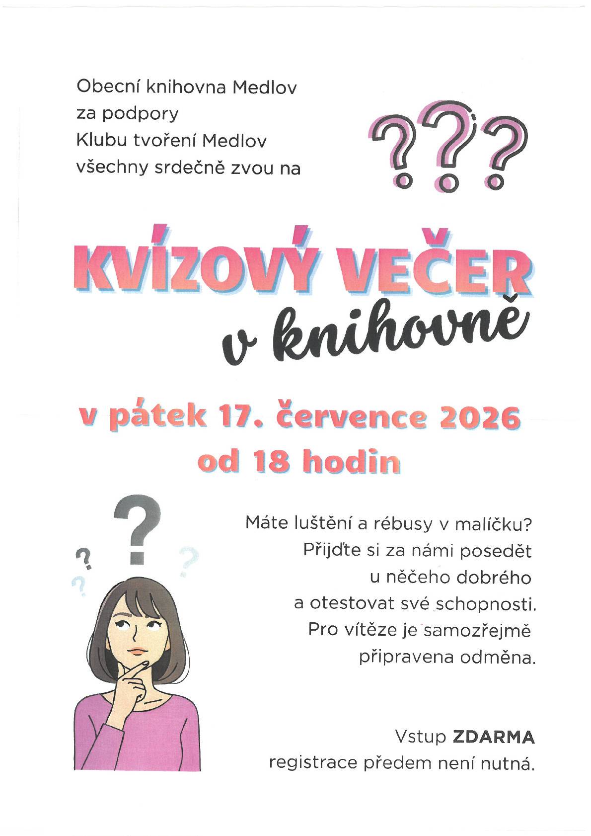 Pozvánka na kvízový večer.