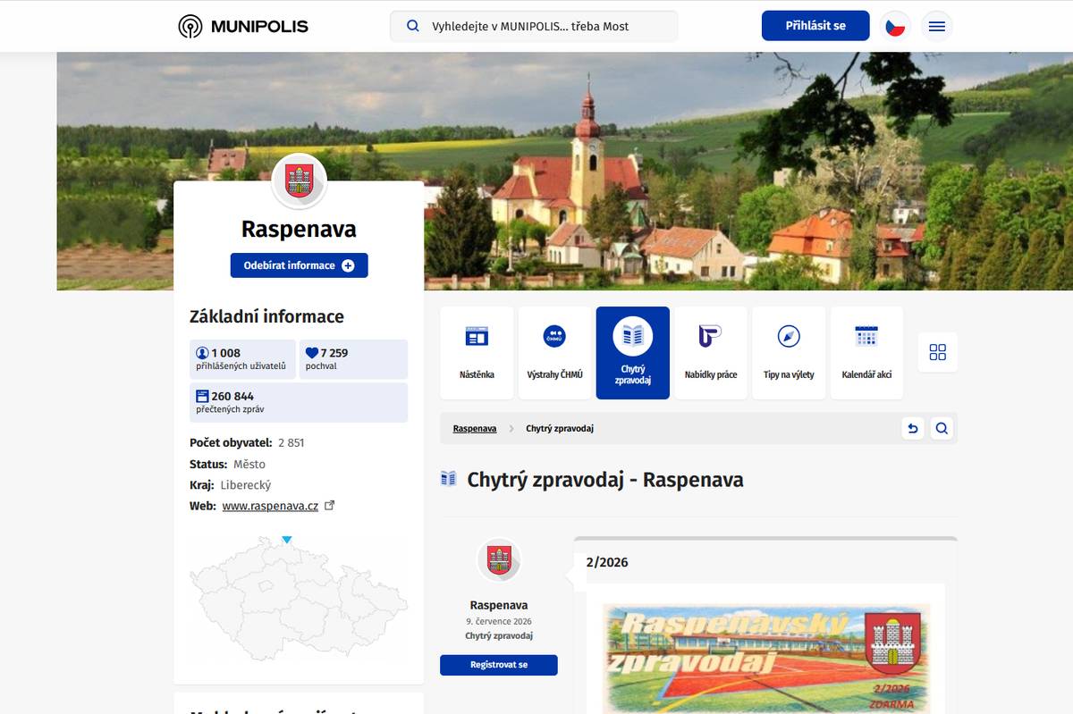 Zpravodaj je k dispozici i přímo v aplikaci Munipolis v záložce "Chytrý zpravodaj" nebo ZDE.