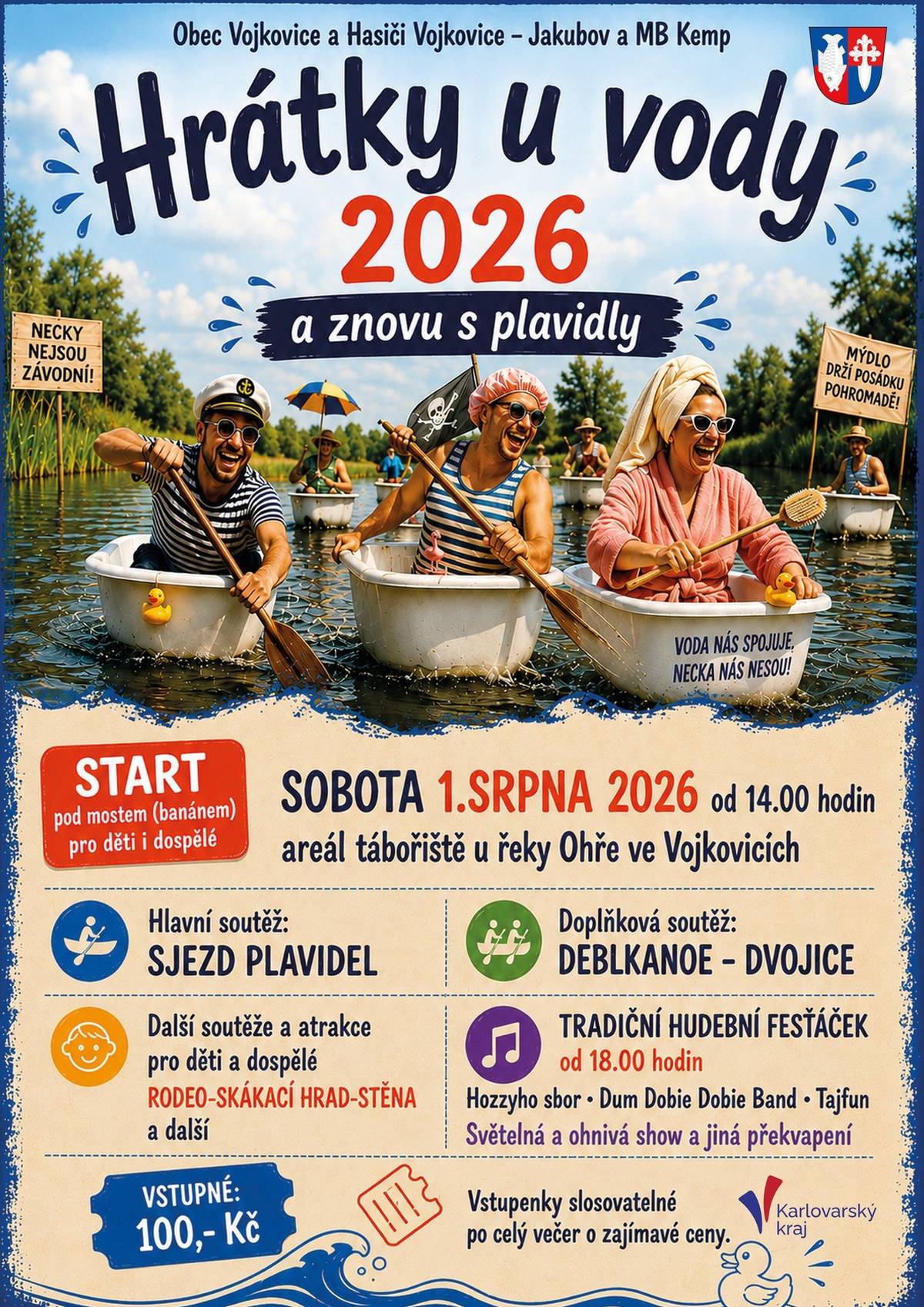 Neckyjáda 2026 aneb Hrátky na vodě letos opět s vlastními plavidly v sobotu 1.8.2026 ve 14.00 pod vojkovickým mostem, pak na tábořišti další program. Více na webu: vojkovice-nad-ohri.cz a na vývěskách v obci.