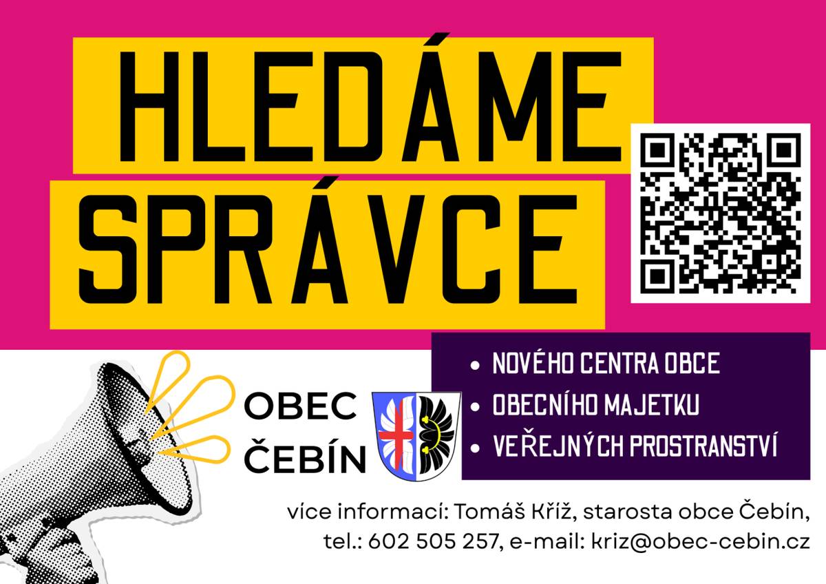 Obec Čebín hledá vhodného kandidáta na pozici správce nového centra obce. Tento správce bude zodpovědný za údržbu obecního majetku a správu veřejných prostranství.