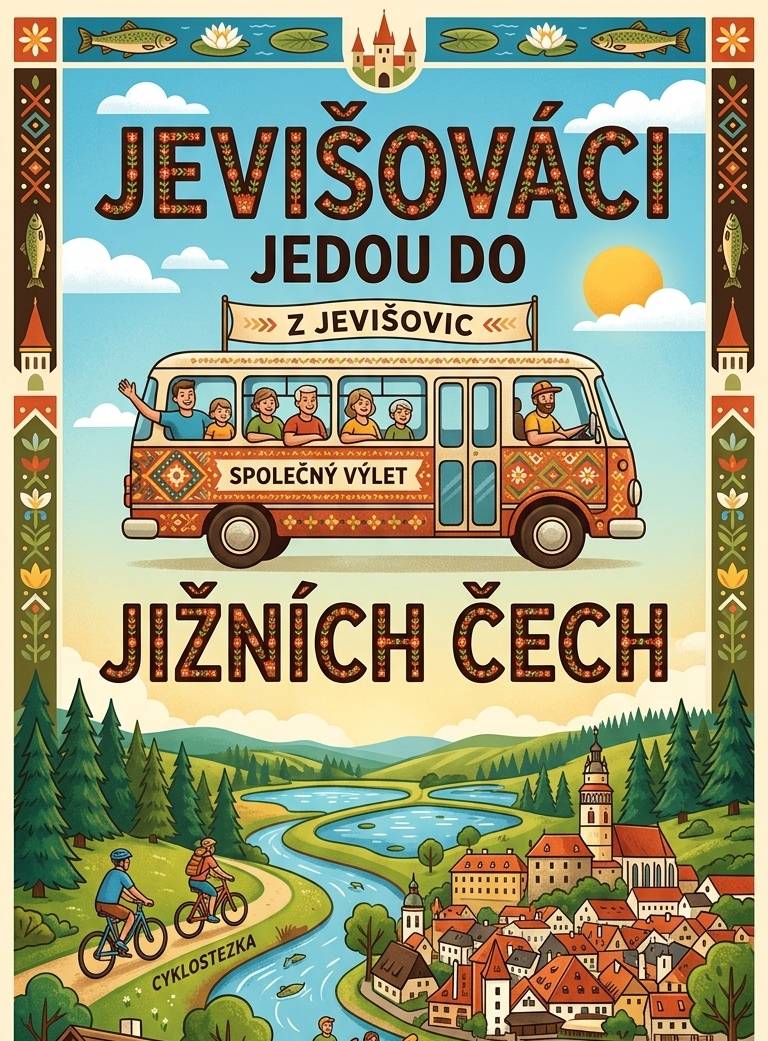 Výlet do Jižních Čech   Město Jevišovice plánuje výlet do Jižních Čech a to dne 8. srpna 2026. Odjezd: 7:00 z kruhového objezdu Příjezd:  19:00 na kruhový objezd   Přihlásit se je možno  do 28. července 2026 včetně plateb. Přihlásit se můžete na radnici s platbou za cestovné a vstupné.     Program: 10:00 příjezd do Českého Krumlova 10:30 prohlídka zámku český Krumlov 12:00 prohlídka Českého Krumlova (individuální) 14:00 odjezd do Stráže nad Nežárkou 15:00 prohlídka zámku Stráž nad Nežárkou 16:30 odjezd do Jevišovic     Cena za autobusovou dopravu: a)       Dospělý – 300 kč b)       Dítě do 15 let – 250     Vstupy do zámků Český Krumlov –  základní vstupné – 300 kč -            Senioři a mládež (18 – 24) – 240 -            Děti 6 – 17 let – 90 Kč                   Stráž nad Nežárkou –  základní vstupné – 110  kč -            Senioři a mládež do 18  – 90 -            Děti do 6  – 0 Kč                  Prohlídka v Českém Krumlově   Renesanční a barokní apartmány Prohlídka původních historických zámeckých interiérů z doby renesance a baroka. Součástí prohlídkové trasy je mimo jiné zámecká kaple sv. Jiří a proslulý rokokový Maškarní sál.     Prohlídka zámku Stráž na Nežárkou   Zahradní a zámecký okruh -            60 minut s průvodcem -            Historie hradu a zámku od dob pomezní stráže až po současnost -            Prohlídka hudebního sálu a modrého salónu -            Expozice operní pěvkyně Jarmily Novotné -            Expozice hudebního rodu Kubelíků -            Expozice houslového virtuóza mistra Josefa Suka   https://www.jevisovice.cz/aktuality/vylet-do-jiznich-cech