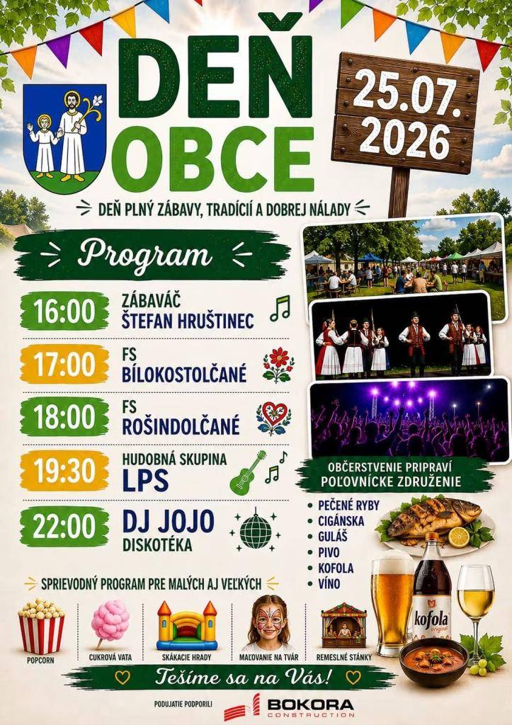 Deň obce Slovenská Nová Ves dňa 25.7. 2026  Viac informácií na plagáte.