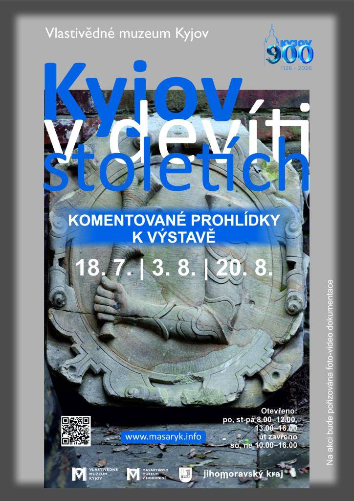 Vlastivědné muzeum Kyjov zve všechny zájemce na komentované prohlídky k výstavě Kyjov v devíti stoletích. Prohlídky se uskuteční v sobotu 18. 7. od 10:00 do 16:00, v pondělí 3. 8. od 8:00 do 16:00 a ve čtvrtek 20. 8. od 8:00 do 16:00. Historie a zajímavosti budou přiblíženy zkušenými průvodci.