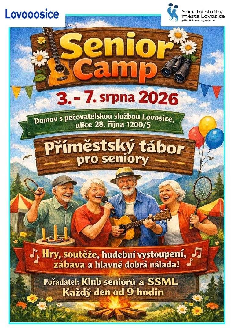 Sociální služby města Lovosice zvou seniory na tradiční Senior Camp, který proběhne 3.–7. srpna v Domech s pečovatelskou službou. Čeká vás týden plný setkávání, aktivit a příjemně stráveného času.  Zájemci o účast po celý týden se mohou přihlásit do středy 22. července zprávou organizátorům: Jiří Růzha +420 739 567 854 Účastníci hradí pouze obědy.  Těšíme se na vás!