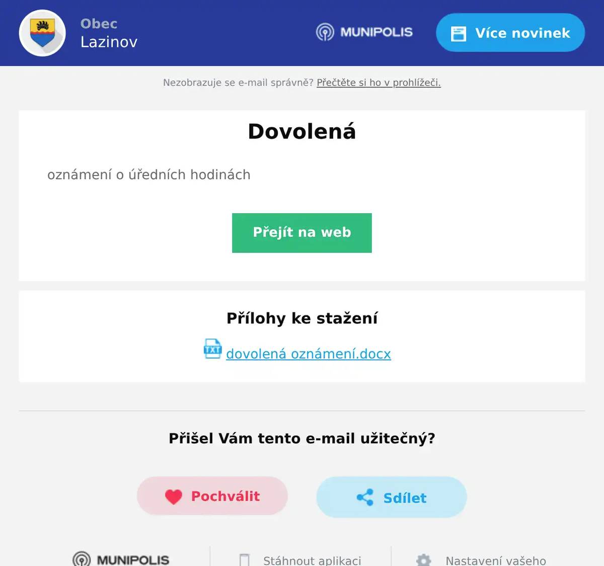 oznámení o úředních hodinách