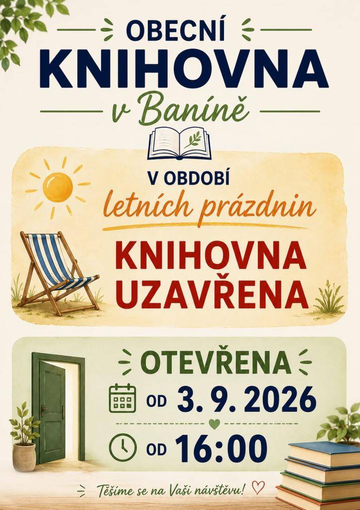 Letní provoz obecní knihovny v Baníně