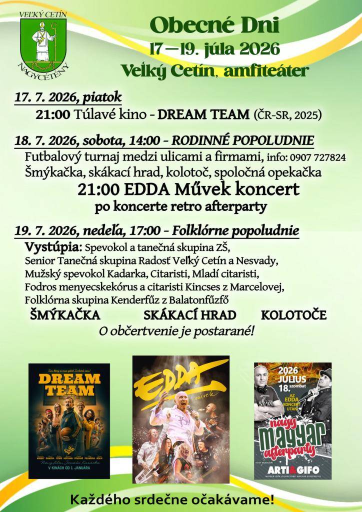 Túlavé kino - Futbalový turnaj - Edda - Retropárty - Folklór