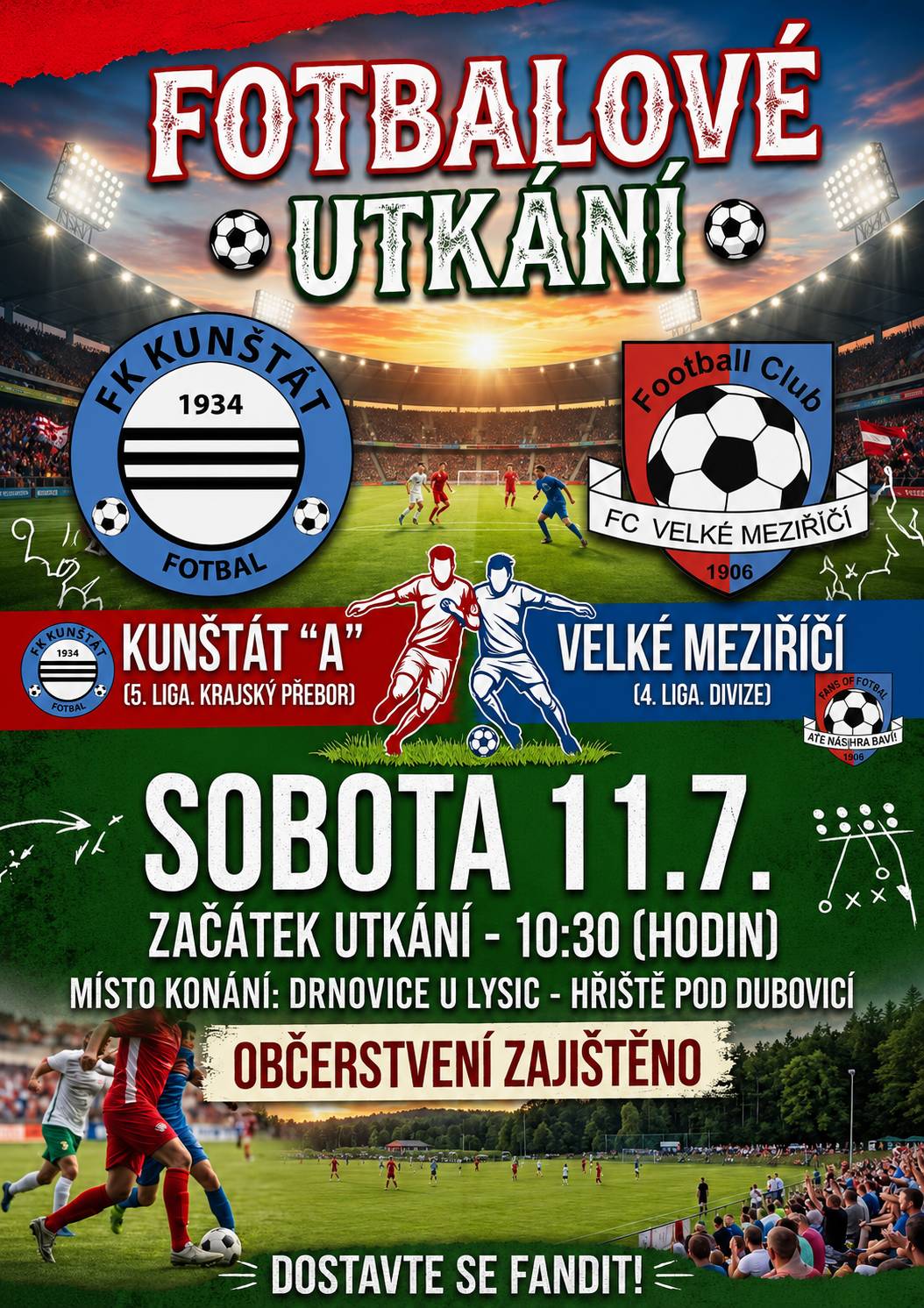 1) Oddíl kopané oznamuje, že v sobotu 11. 7. 2026 v 10.30 hodin se na hřišti v Drnovicích uskuteční přátelské utkání Kunštát A – Velké Meziříčí. 2) Oznamujeme občanům, že v pondělí 13. 7. 2026 se v 18:00 hodin v zasedací místnosti Obecního úřadu bude konat zasedání zastupitelstva obce Drnovice. 3) Kominictví Urbášek bude v naší obci dne 20. 7. 2026 provádět povinnou každoroční kontrolu a čištění komínů a spalinových cest od spotřebičů na pevná a plynná paliva. Cena za čištění a kontrolu včetně zprávy bude 550 Kč. Zájemci se mohou objednat na telefonním čísle 704 657 599 (Po–Pá od 8.00 do 15.00 hodin). Po domluvě je možné provést i frézování, vložkování a výstavbu nových komínových těles.