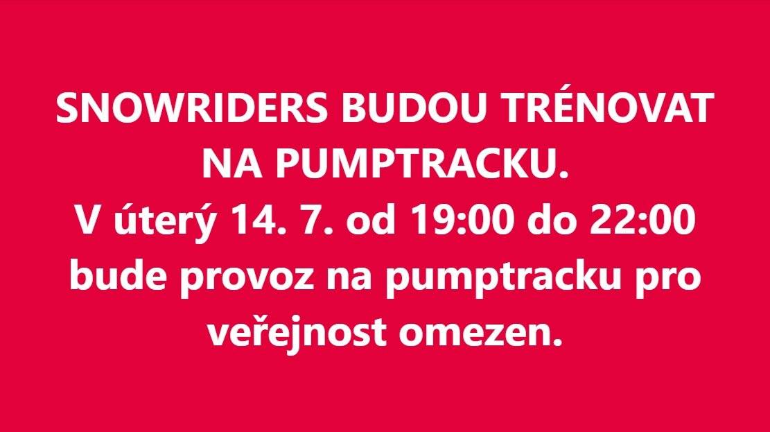 V úterý 14. 7. od 19:00 do 22:00 hodin bude omezen provoz pumptracku pro veřejnost z důvodu sportovního tréninku SK Snowriders Vimperk.