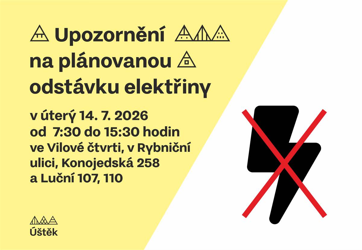 Upozorňujeme občany na plánované přerušení dodávky elektřiny ve Vilové čtvrti a v Rybniční ulici zítra 14. 7. 2026 od 7:30–15:30 hodin.