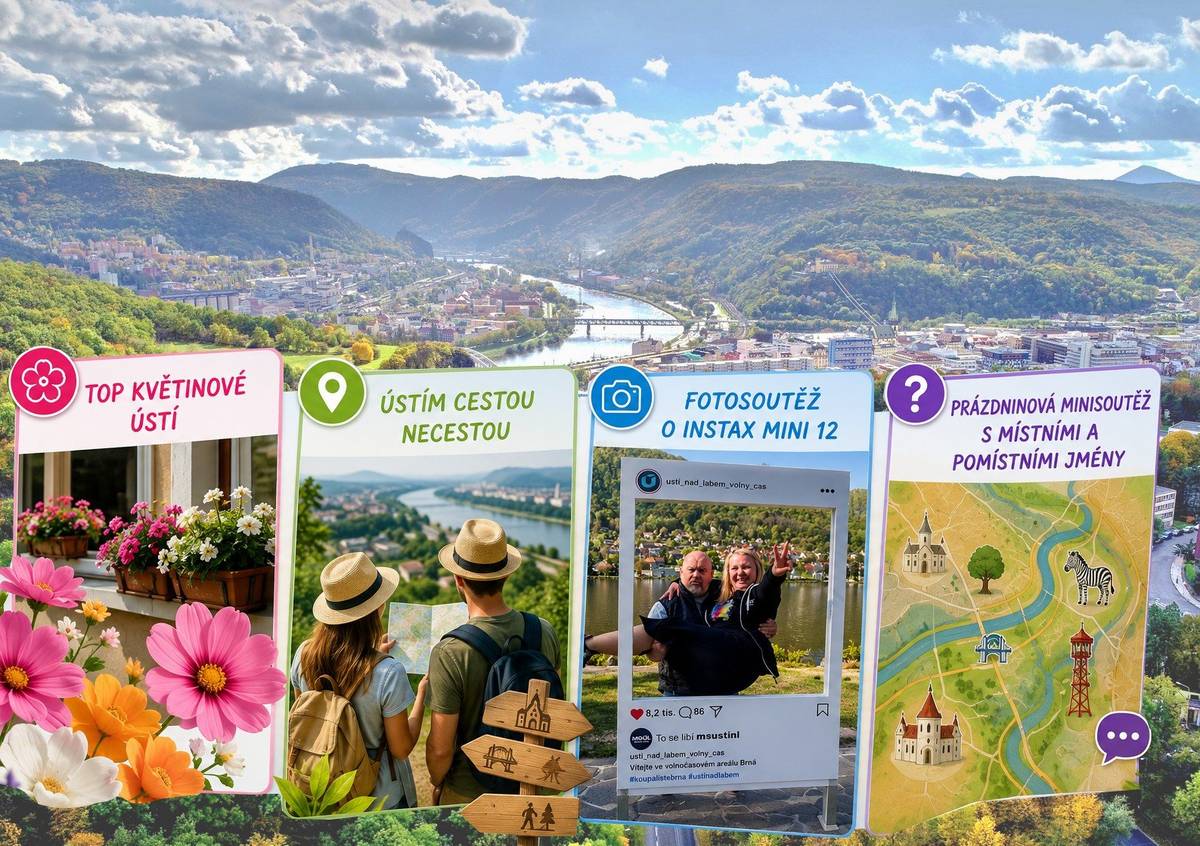 Léto 🌞 je ideální čas na zážitky. Co kdyby Vám navíc přineslo i některou z parádních výher? Oddělení cestovního ruchu pro Vás připravilo hned několik prázdninových soutěží 😊 Usměje se štěstí právě na Vás?  🌺 TOP květinové Ústí Tato soutěž potěší všechny, kteří rádi proměňují své okolí v rozkvetlou oázu. Stačí vyfotit svůj balkon, lodžii, terasu nebo předzahrádku, přihlásit se a zahrát si o atraktivní ceny jako poukázky do marketů BAUHAUS CZ či Globus Trmice nebo let vrtulníkem Goflyheli. A kdo ví? Třeba právě Vaše květinová výzdoba může letos okouzlit porotu. 🥾 Ústím cestou necestou Vyrazte za dobrodružstvím s prázdninovou hrou Ústím cestou necestou. Čeká na Vás 15 zajímavých míst, která možná dobře znáte, ale možná Vás překvapí úplně novým pohledem. Stačí navštívit alespoň 10 zastavení, správně odpovědět na otázky a můžete soutěžit o pobytový balíček v Hotel a restaurant Větruše, soukromou prohlídku Zoo Ústí nad Labem s krmením žiraf nebo balíček služeb v Plavecký areál Klíše Ústí nad Labem. A pokud zvládnete všech 15 zastávek, čeká Vás navíc speciální odměna. 📸 Fotosoutěž s instaoknem Léto na Koupaliště Brná může přinést nejen skvělé zážitky, ale také parádní výhru. U instapointu zachyťte originální letní moment, přidejte svou fotografii do soutěže a hrajte o instantní fotoaparát Instax Mini 12. Fantazii se meze nekladou – čím nápaditější snímek, tím větší šance na výhru! 💥 Minisoutěž s emotikony Máte rádi hádanky a znáte Ústí nad Labem jako své boty? Pak je soutěž s místními a pomístními jmény právě pro Vás. Na facebookové stránce Informačního střediska města Ústí nad Labem na Vás každý všední den čeká nová hádanka složená z emotikonů. Rozluštěte ji, zapojte se do soutěže a každý týden můžete vyhrát drobné ceny. Na konci prázdnin navíc čeká na jednoho z účastníků hlavní knižní výhra.