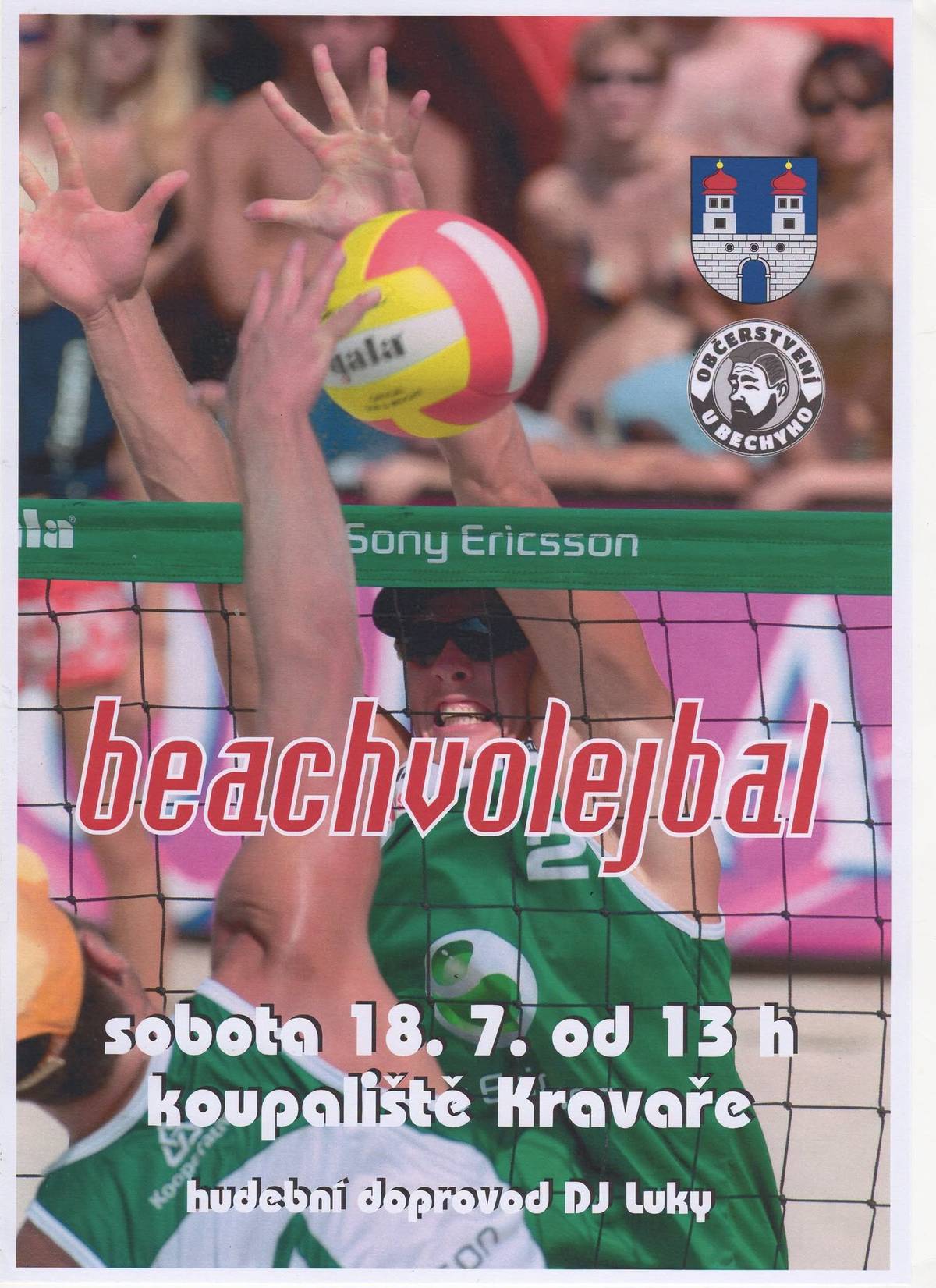 Zveme všechny sportovní fanoušky na beachvolejbalový turnaj, v sobotu 18.7.2026 od 13h na koupališti v Kravařích.