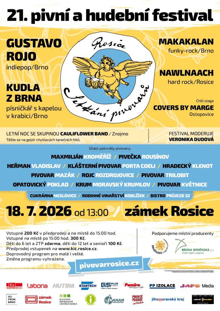 21. pivní a hudební festival  18. 07. 2026 od 13 hodin  zámek Rosice