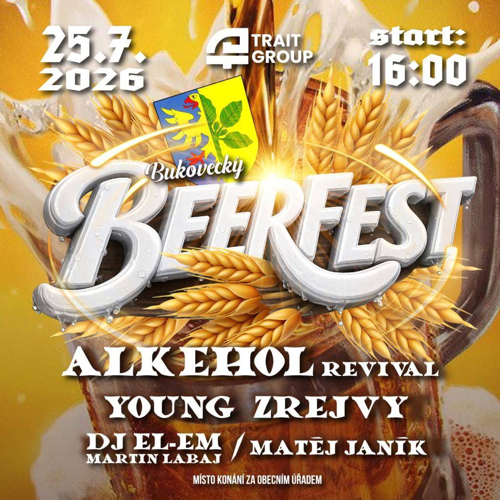 V sobotu dne 25. 7. 2026 se bude konat Beerfest v Bukovci.  Více viz plakát.