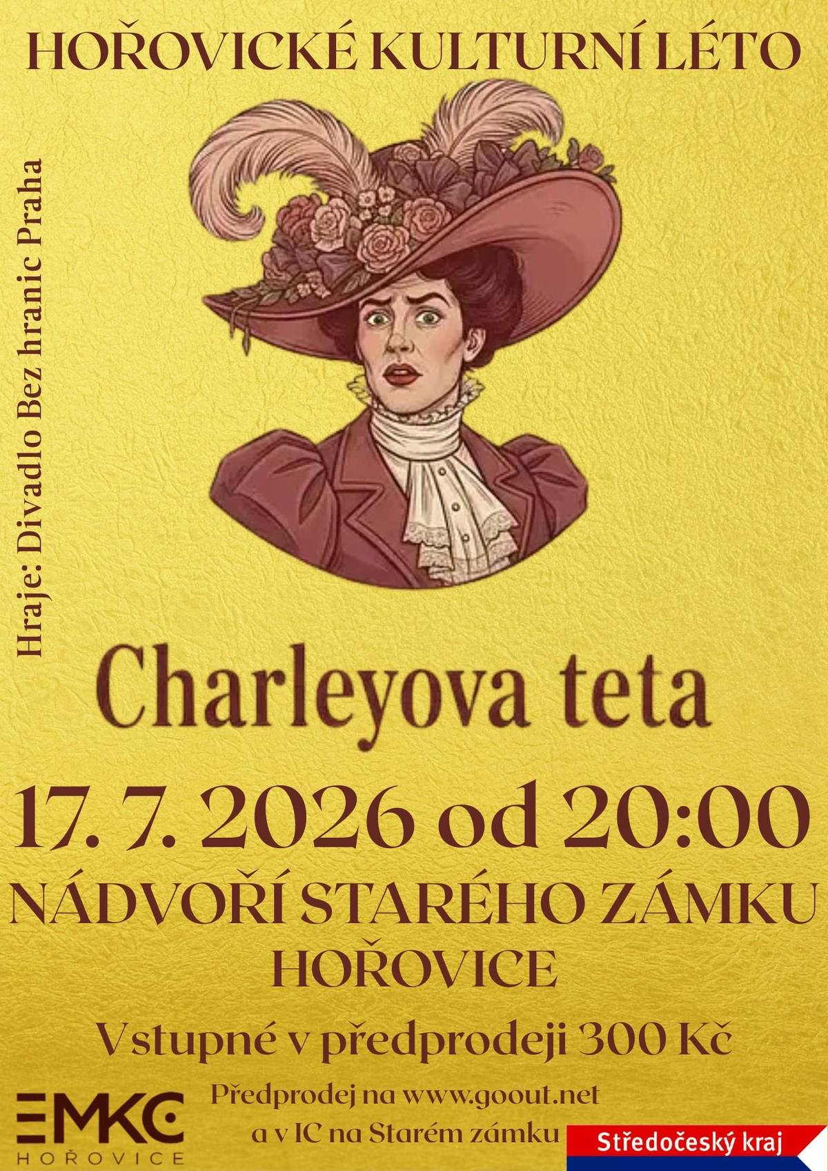 🎭Divadlo Bez hranic 🎭vás zve na představení, které se uskuteční v rámci Hořovického kulturního léta 🌞 na nádvoří Starého zámku. 🎫Předprodej vstupenek na www.goout.net a v IC na Starém zámku🎫 ✅Slavná převleková komedie, která s humorem a nadsázkou poukazuje, jak může být láska mnohdy motivována touhou po majetku aneb Když se láska jednou zrodí, hlavně ať to něco hodí!  Studenti Jack a Charlie si pozvou milované slečny pod záminkou nevinného setkání s tetičkou z Brazílie. Když se však teta nedostaví, nezbývá, než za ni převléci kamaráda Babberleyho, kterému ženské šaty padnou jako ulité. Babberly, který zrovna v amatérském divadle hraje starou dámu, si po počátečních rozpacích začíná svoji novou roli „náhradní tetičky“ naplno užívat. To ovšem začne vzbuzovat až příliš mnoho zájmu. A to i milostného! Když se posléze dostaví i skutečná teta, zdá se, že katastrofě už nemůže nic zabránit…