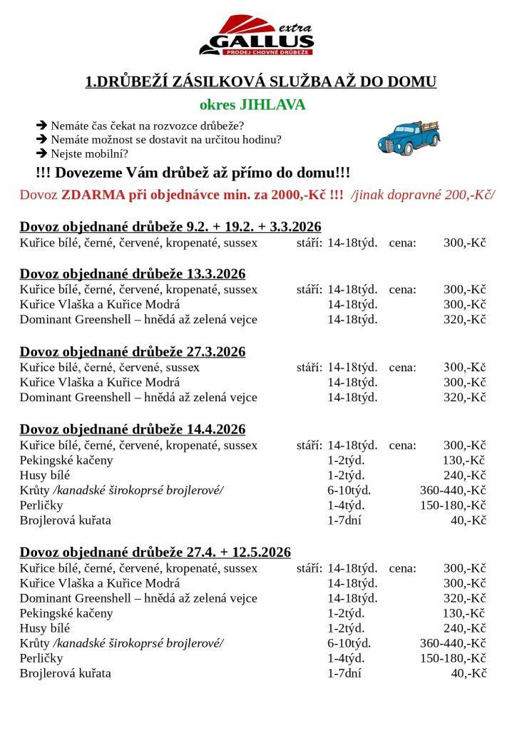 1. drůbeží zásilková služba až do domu - okres Jihlava