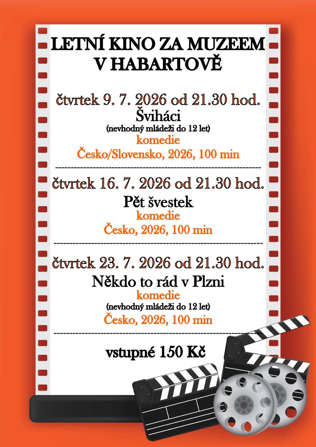 Městské kulturní středisko Habartov zve veřejnost na letní kino. Více informací získáte v přiloženém letáčku.