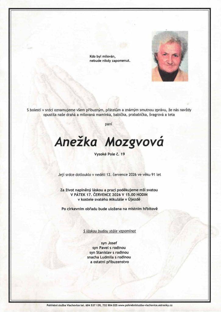 Paní Anežka Mozgvová  Vysoké Pole č.p.19