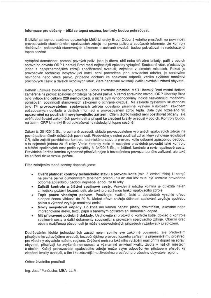 Informace pro občany na topnou sezónu