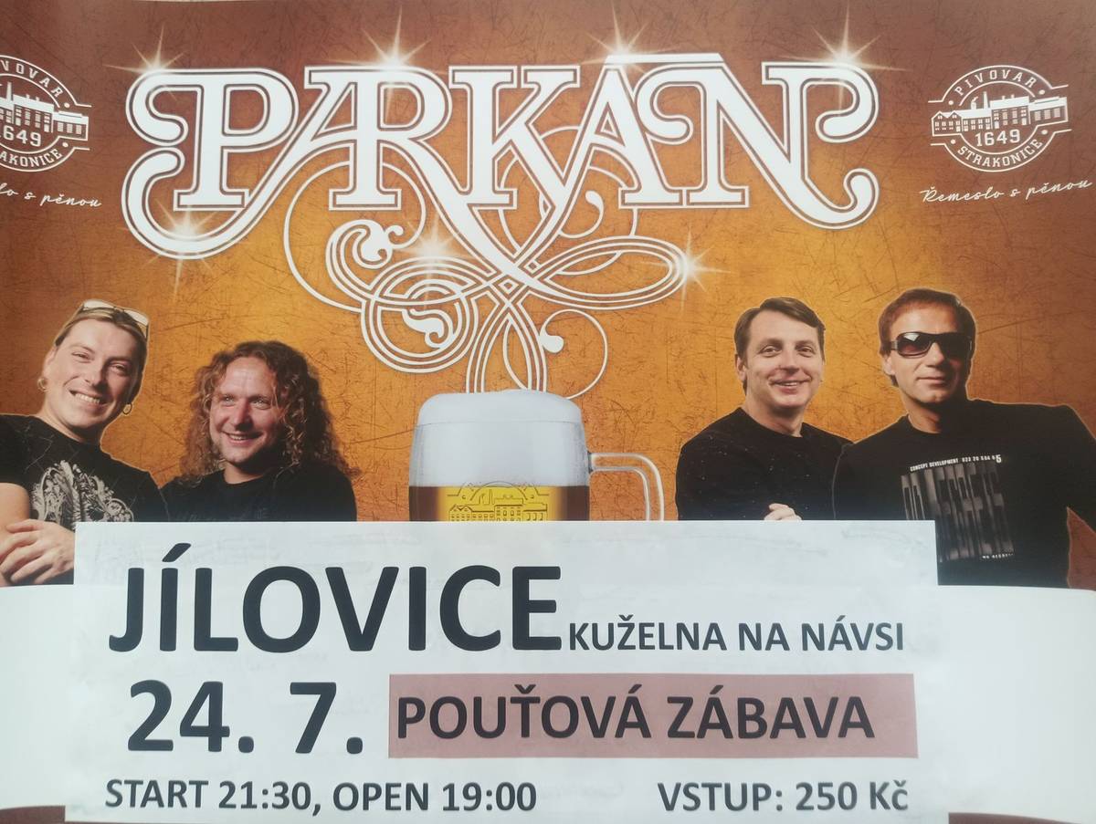 Pouťová zábava - hraje Parkán na Kuželně na návsi v Jílovicích - 24. července 2026 - začátek 21:30 hod. - vstup 250 Kč