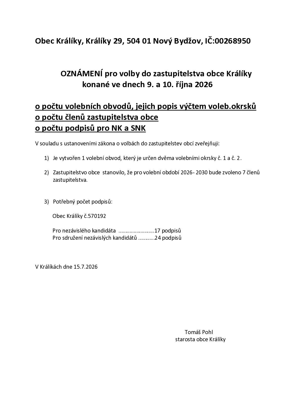 Volby zveřejnění počtu vol.obvodů, počtu zastupitelů a potřebných hlasů