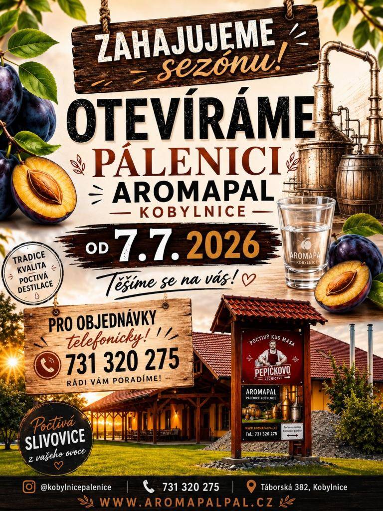 Pěstitelská pálenice AROMAPAL Kobylnice zahajuje novou pálenickou sezónu.