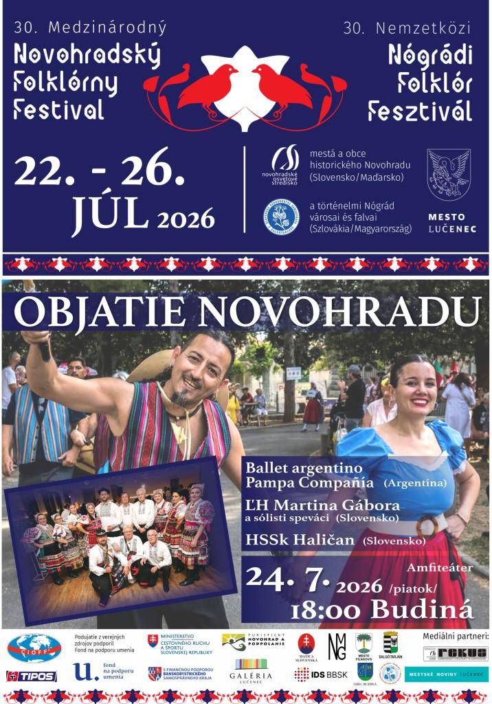 Obec Budiná Vás pozýva na kultúrne podujatie "Objatie Novohradu" dňa 24.7.2026.