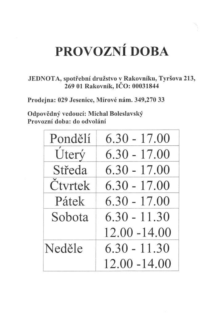 Změna provozní doby