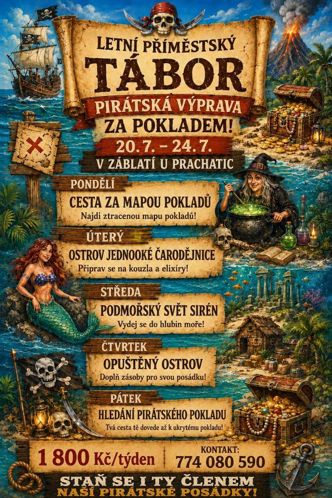 Prožijte prázdninové dobrodružství u nás v Záblatí v podobě "Pirátská výprava za pokladem"