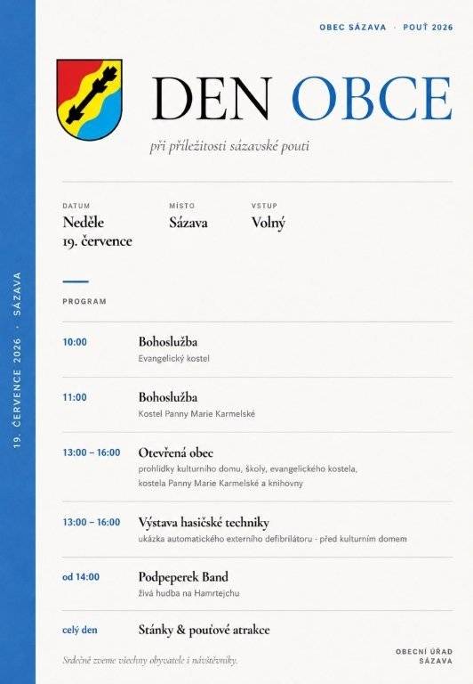 Obec Sázava vás zve na tradiční den obce.