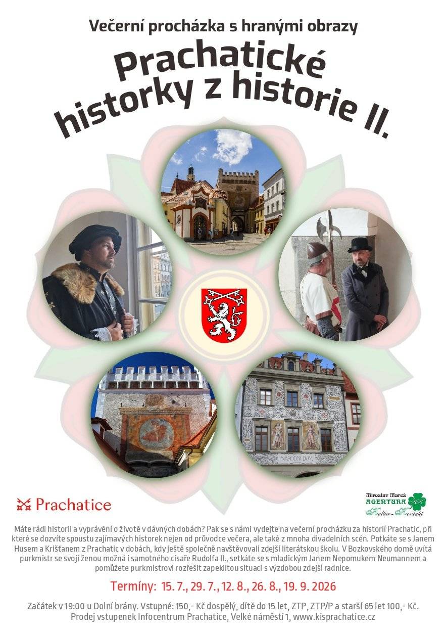 Vydejte se s námi na první letošní Prachatické historky z historie II. a zažijte večerní procházku historickým centrem plnou příběhů, hraných scén a zajímavých setkání s osobnostmi minulosti. 📅 Dnes 15. července 🕖 Začátek v 19.00 u Dolní brány 🎟️ Vstupenky jsou k dispozici v Infocentru Prachatice, na www.kisprachatice.cz, nebo na místě. Přijďte si užít letní večer, kdy historie Prachatic ožívá přímo v ulicích města. Těšíme se na vás! ❤️