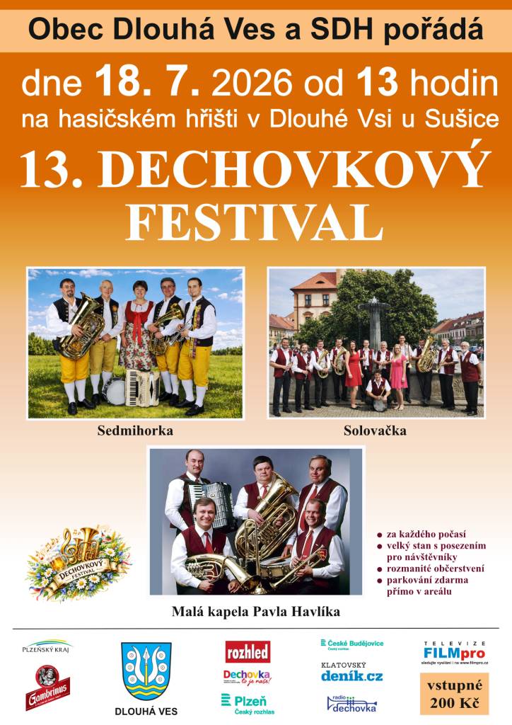 Pozvánka do Dlouhé Vsi na dechovku v sobotu 18. července od 13:00 hodin.