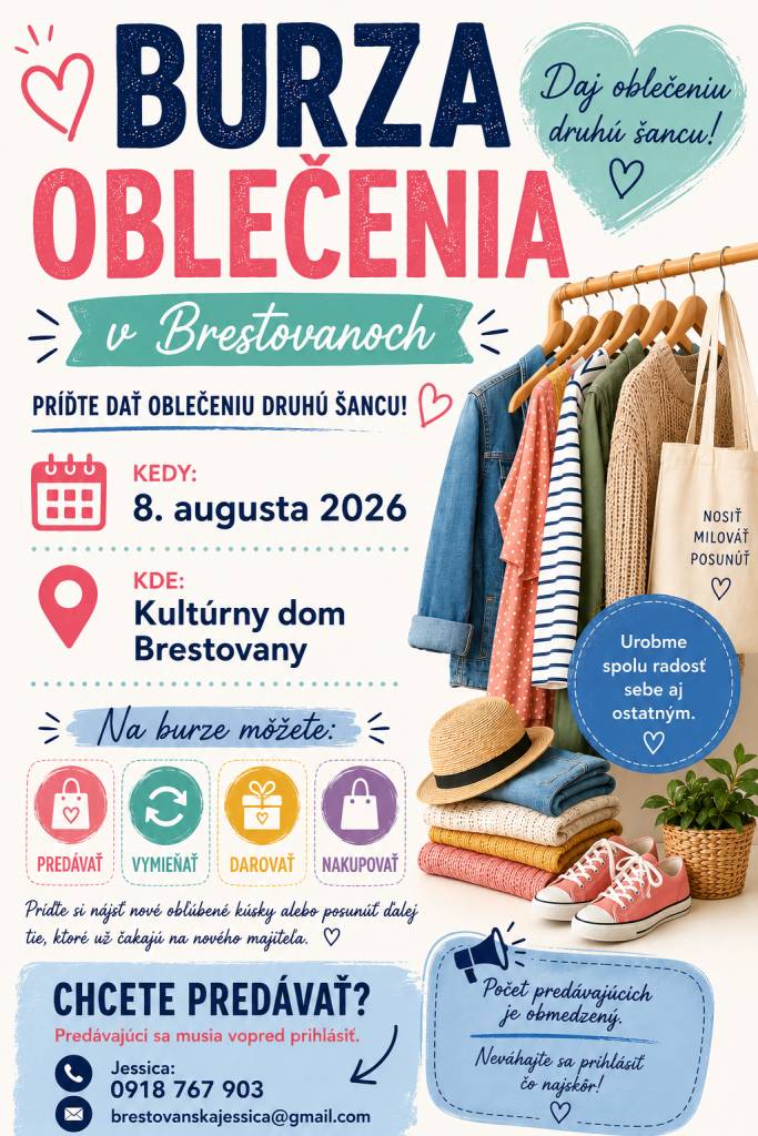 Dňa 08.08.2026 sa uskutoční v kultúrnom dome burza oblečenia.
