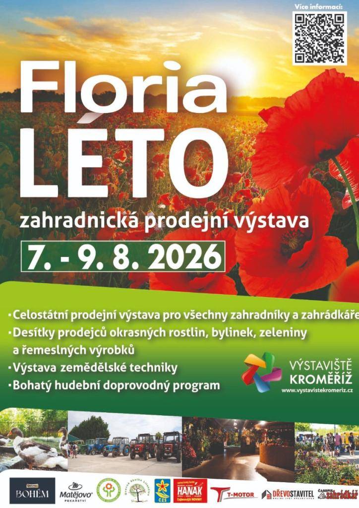 Léto plné barev a inspirace! Od 7. do 9. srpna vás FLORIA LÉTO na Výstavišti Kroměříž zve na jubilejní 50. ročník. Květiny, zahrada, nákupy i skvělý program. Těšíme se na vás!