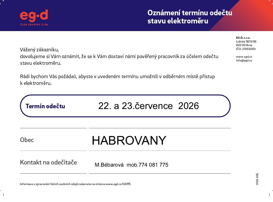 Termín odečtu 22 - 23. července 2026