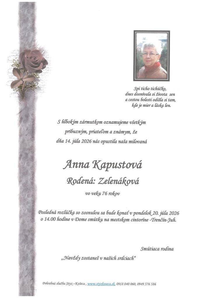 Anna Kapustová, rod. Zelenáková
