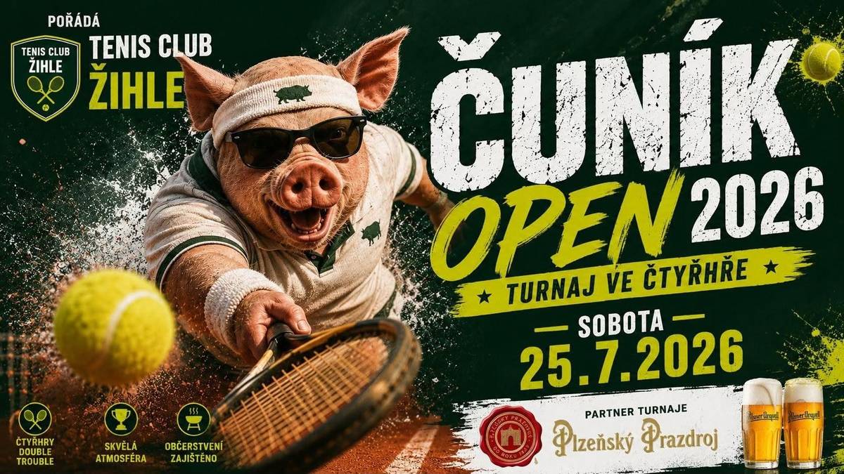 Tenis club Žihle Vás zve na turnaj ve čtyřhře - ČUNÍK OPEN,  který se koná v sobotu 25. července 2026.