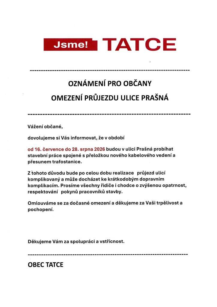 omezení v ulici Prašná