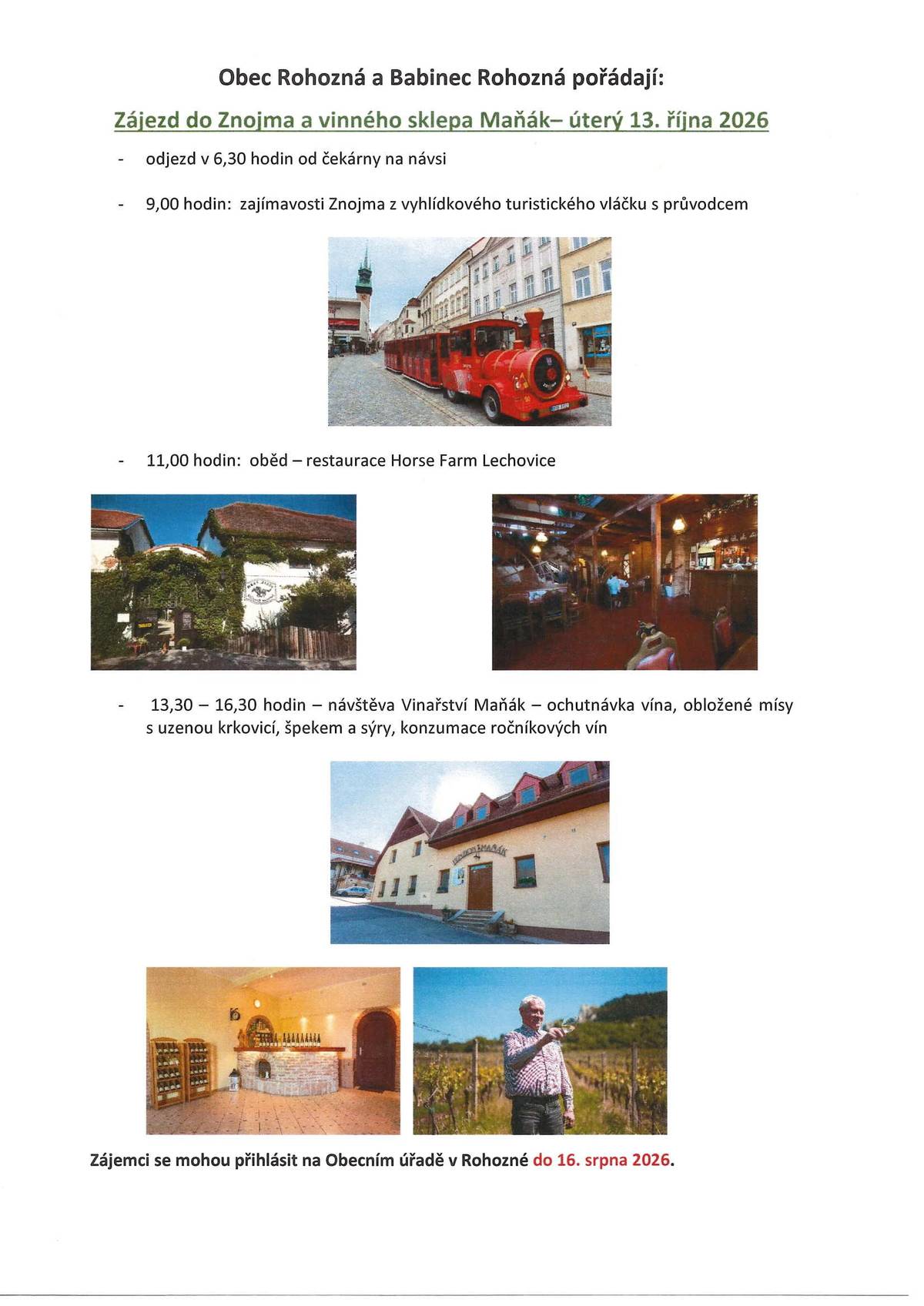 Obec Rohozná a Babinec Rohozná pořádají zájezd ...
